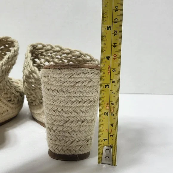 Woven Crochet Espadrille Wedge Sandals Beige Platform Mule Heels Womens 8 - Picture 5 of 7